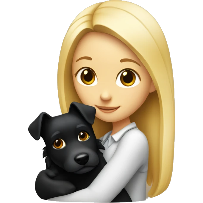 Blonde girl hugging, black dog with pointed ears emoji