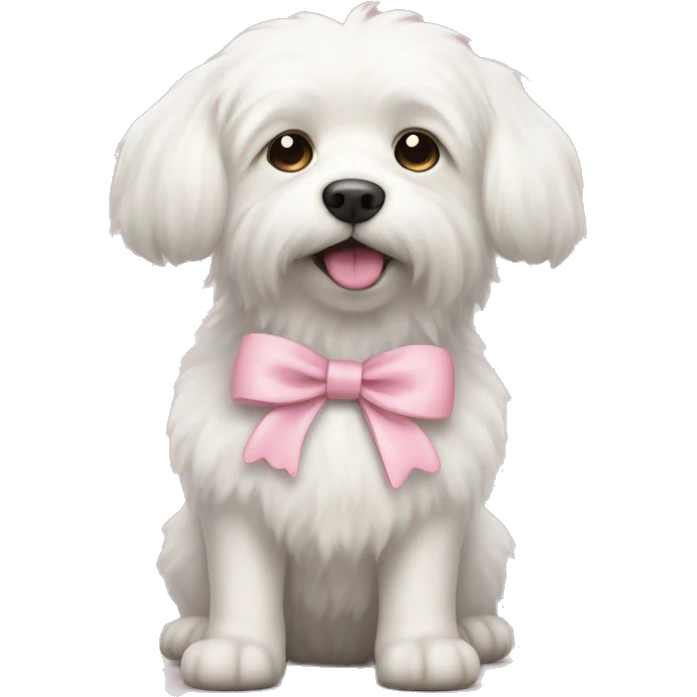 Fluffy white dog with pastel pink bow emoji