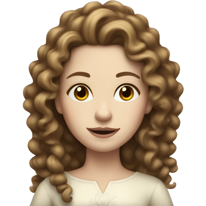 Queen with pale skin, long brown curly hair emoji