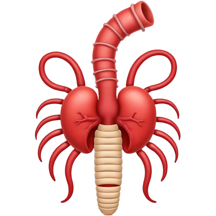 an emoji style image of the intestinal system (starting with the esophagus and ending with the rectum) like in an anatomy book but with bleeding from the rectum. emoji