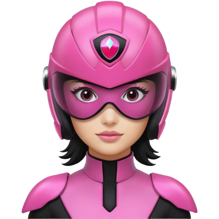 pink power ranger, woman emoji, with helmet on, black visor eye protection, black, power ranger helmet, black visor power ranger helmet pink emoji