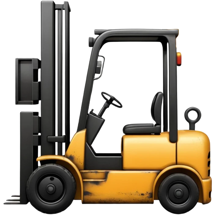 ugly, broken forklift after the explosion with emoji of blowing emoji