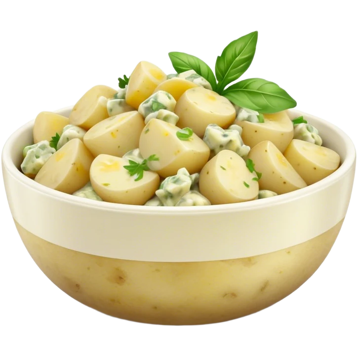 Cinematic Realistic Kartoffelsalat Dish Emoji, showcasing a traditional potato salad with fresh herbs and tangy dressing rendered with lifelike detail and vibrant, natural lighting. emoji