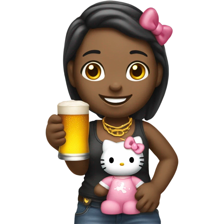 Hello kitty holding a beer emoji