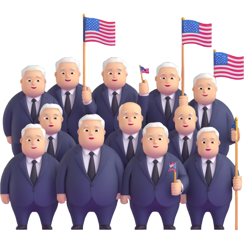 group of fat politicians together wearing suits with flag pins emoji