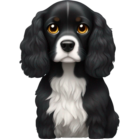 Small completely black king spaniel with black fur on his whole face and white fur on chest emoji