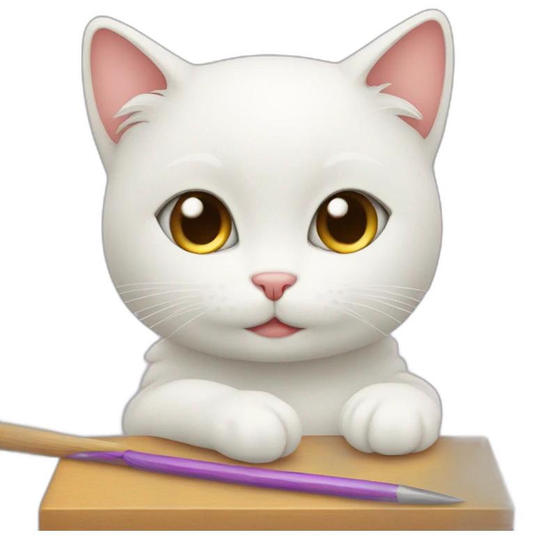 sweet little white cat doing needlework emoji