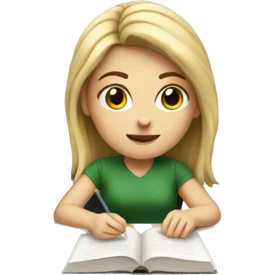 white girl studying at a desk emoji
