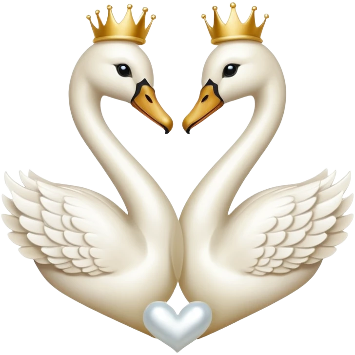 a white heart trimmed with pearls and about two golden swans in love emoji