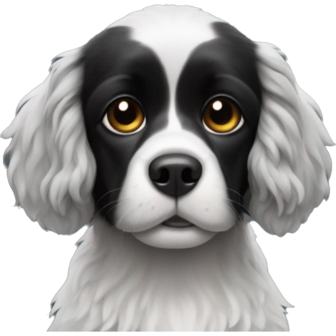 Small completely black spaniel with black fur on his whole face and white fur only on his chest emoji