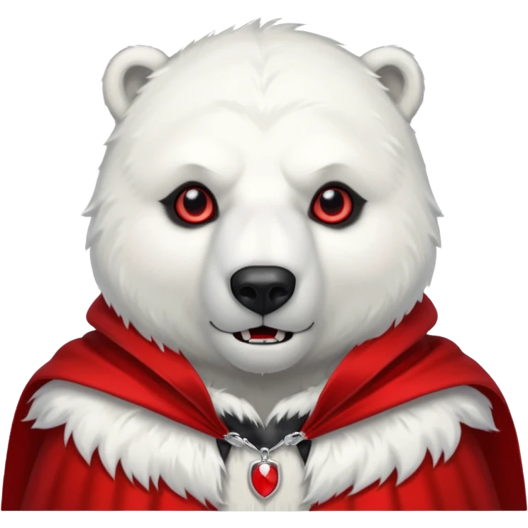 Vampire animal, polar bear in red collar cloak, red eye, fang emoji