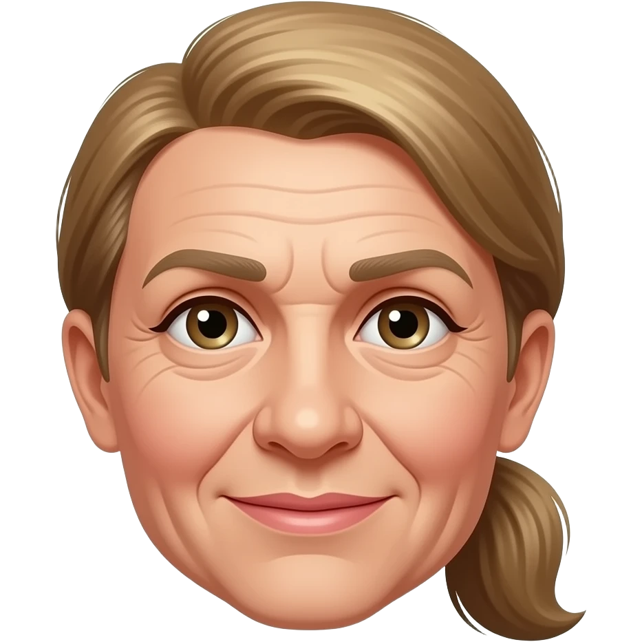 Old lady with blondeish brownish hair and a few wrinkles and no eyebrows big nose fat lips ponytail emoji