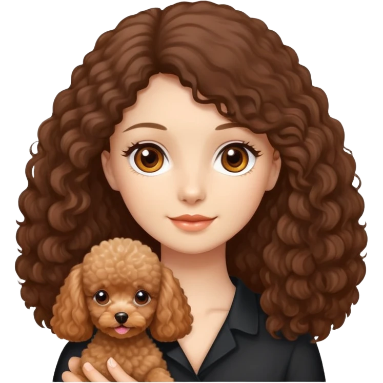 à beatiful long hair brunette with  brown eyes and apricot toy poodle  dog girl emoji