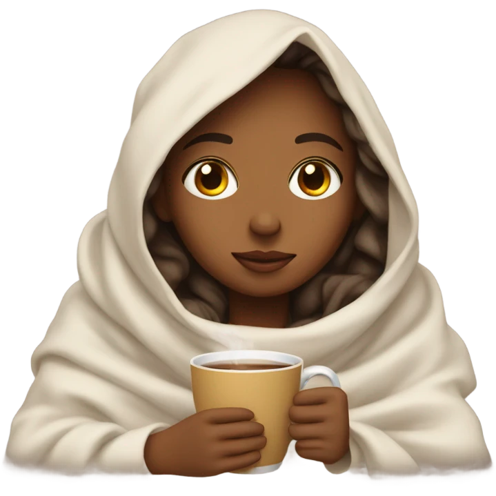girl inside a blanket sipping coffee eyes closed emoji
