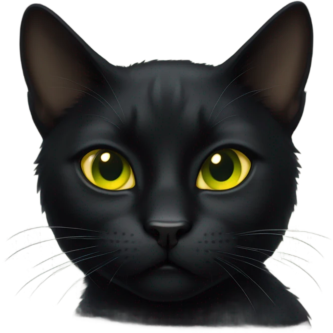 A black cat with tufts on his ears and yellow green eyes with an impudent face emoji