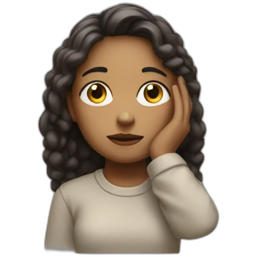 thinking girl with hand on her face looking up emoji