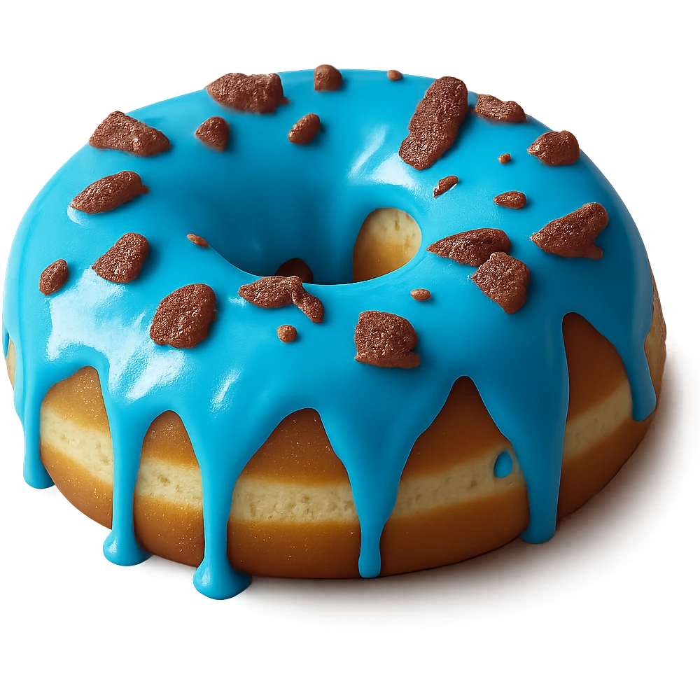 Change the glaze of the donut to a vibrant blue color, keep the donut realistic with soft lighting, transparent background. emoji