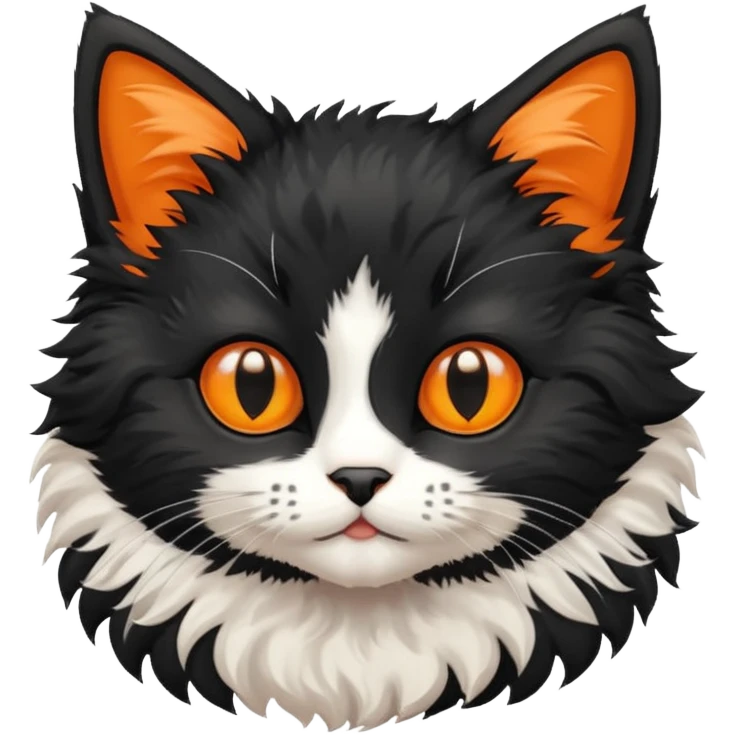black fluffy kitten with orange and white spots emoji