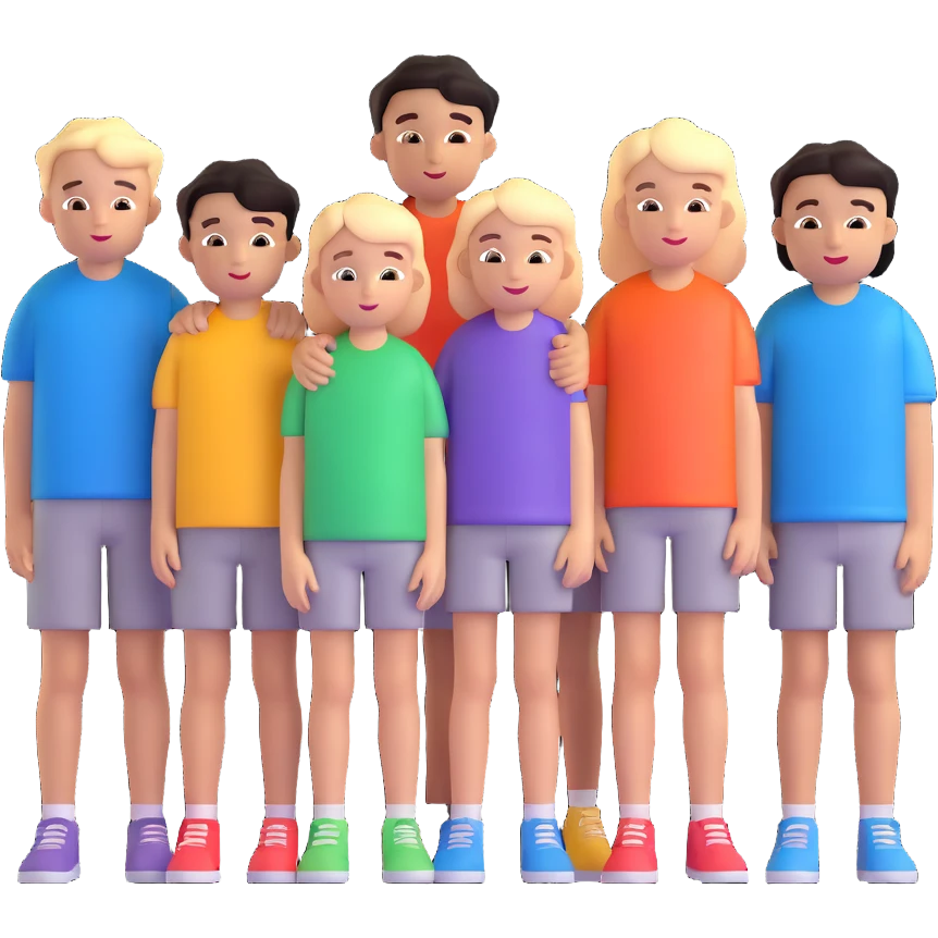 Seven boys and three girls standing together as a group emoji