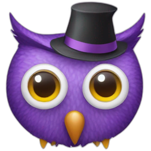 Purple owl with lens eyes party hat emoji