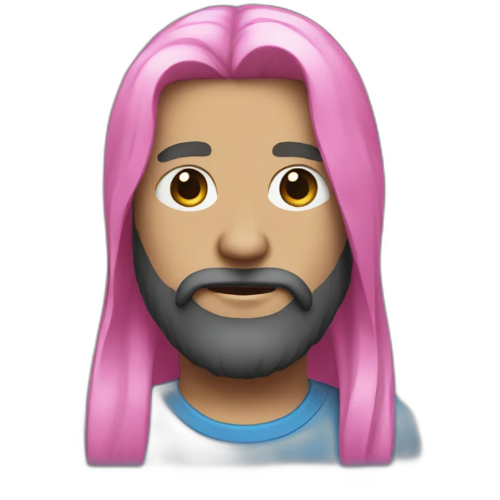 Bearded man blue and pink long hair emoji