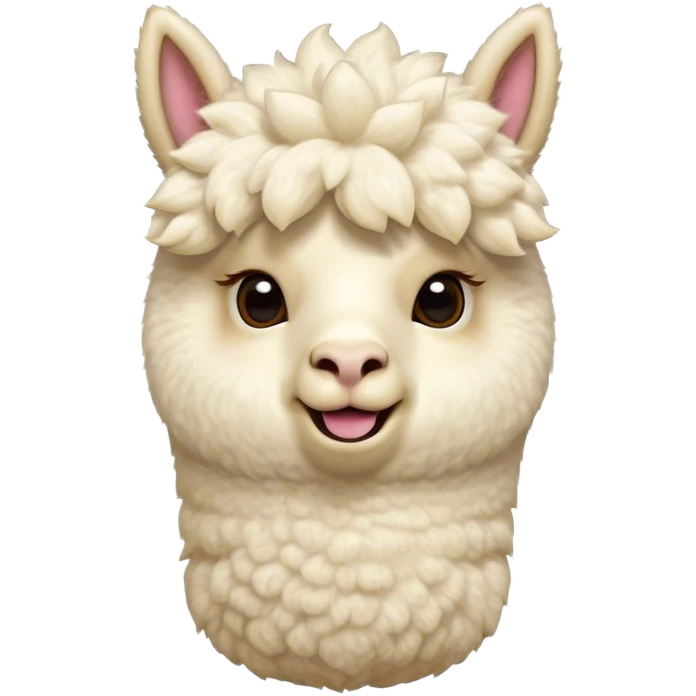Cinematic Comical Cream Alpaca Portrait Emoji, Head tilted dramatically with an exaggeratedly amused expression, featuring a striking, fluffy cream fleece with playful texture, wide, expressive gentle eyes filled with playful disbelief, Simplified yet hilariously expressive features, highly detailed, glowing with a slightly sassy glow, high shine, dramatic yet playful, stylized with an air of cheeky mischief, bright and endearing, soft glowing outline, capturing the essence of a spirited and over-the-top alpaca, so meme-worthy it feels like it could side-eye its way into internet fame instantly! emoji