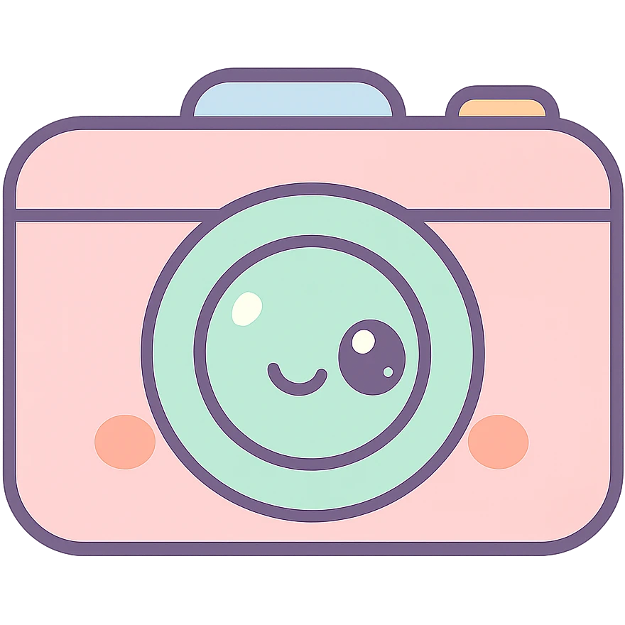 a camera kawaii style cute face pastel colors blushing cheeks emoji