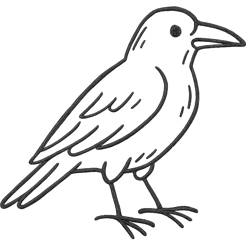full body black raven bird emoji, facing right, simple detail, hand-drawn sketch style emoji