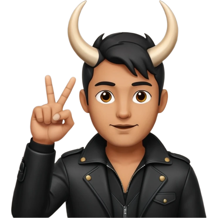 Un uomo vestito in nero che fa il gesto delle corna  emoji