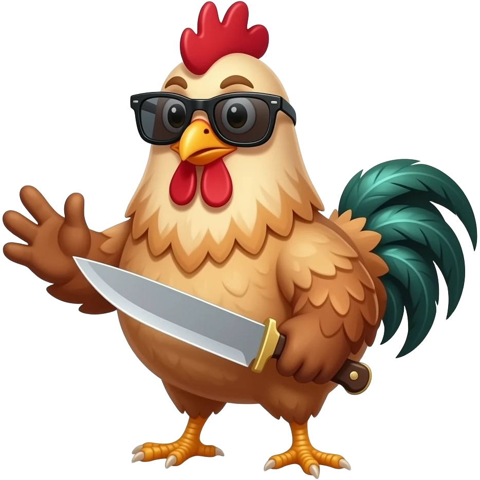 Cool chicken with sunglasses and a knife emoji