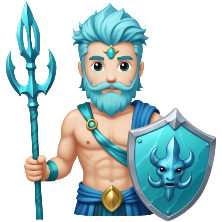 Poseidon holding his trident with aqua colored hair emoji