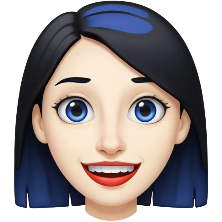 A girl with an elongated face, black hair, a big nose and crooked teeth with a bue lip emoji