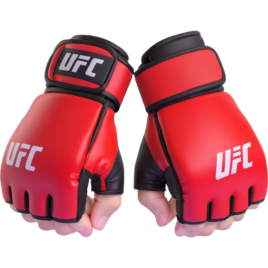 UFC MMA fighting glove with open fingertips, padded knuckles, red and black colors, official UFC style, detailed 3D emoji