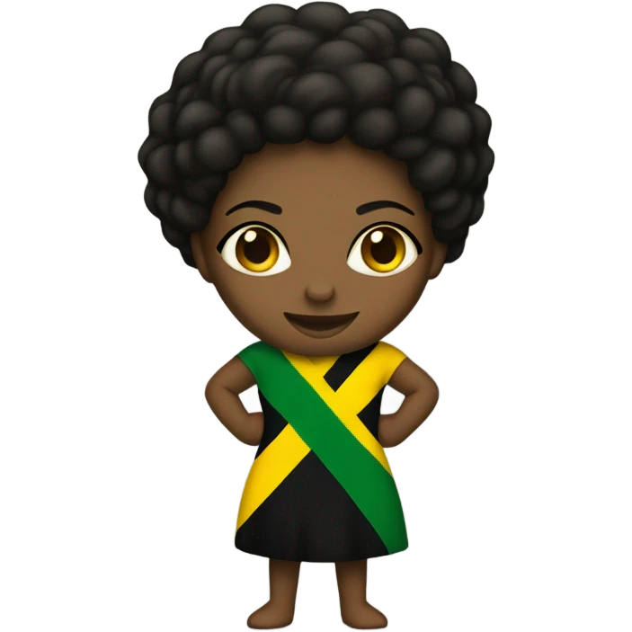 Black woman with fist up with Jamaican flag on back emoji