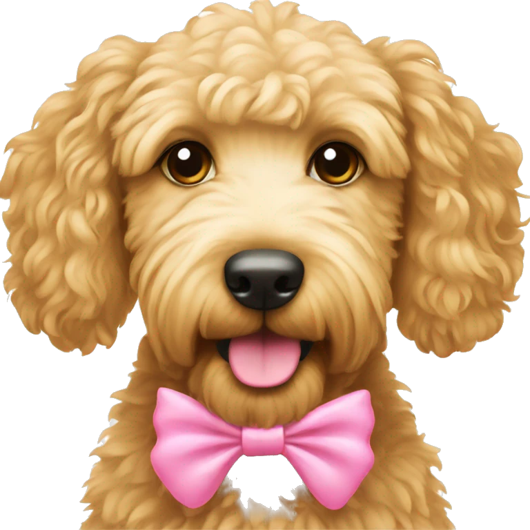 Golden doodle with a pink bow emoji