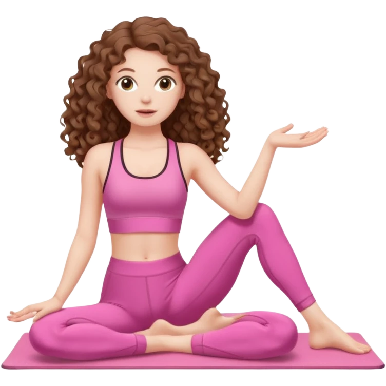 pale white girl with long brown curly hair pilates pink emoji