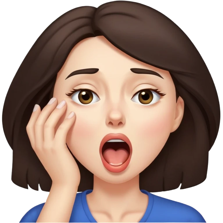 yawning brunette woman with dark circles under eyes emoji