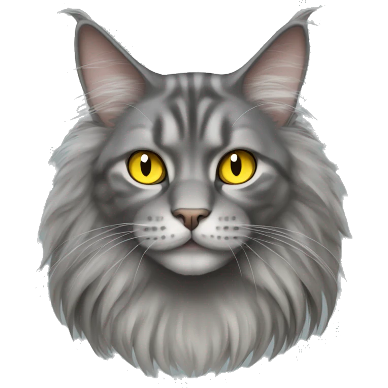 gray Maine Coon with yellow eyes emoji