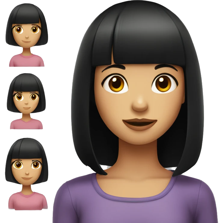 young girl, black bob haircut with bangs, fair skin emoji