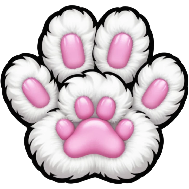 white fluffy paw, view from the top, pink nails, cute, paw only emoji