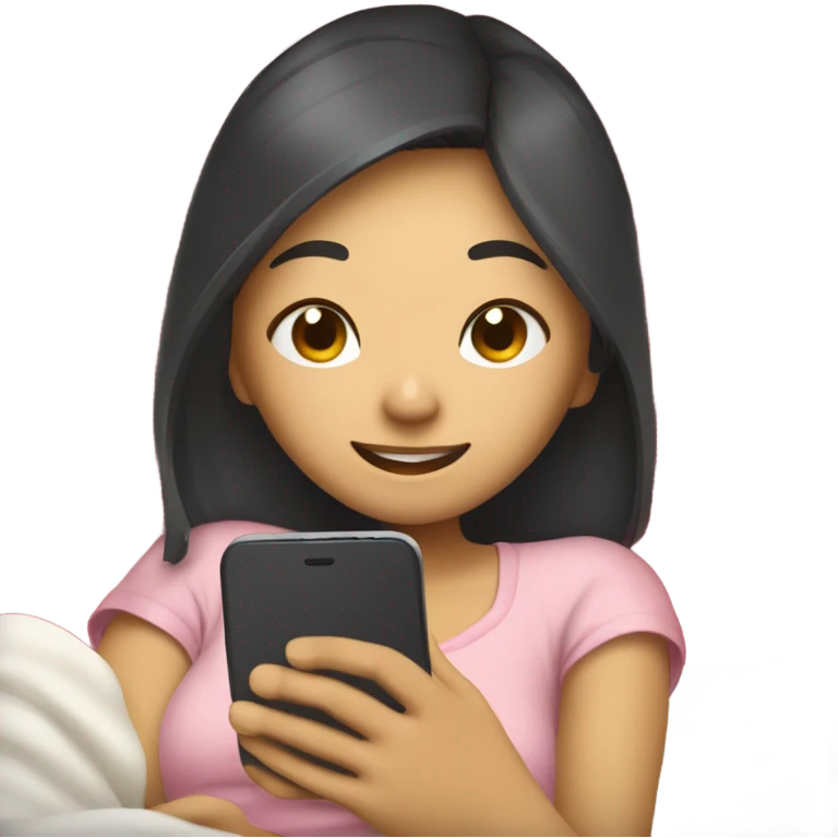 asian girl laying in bed texting her boyfriend with a heart emoji