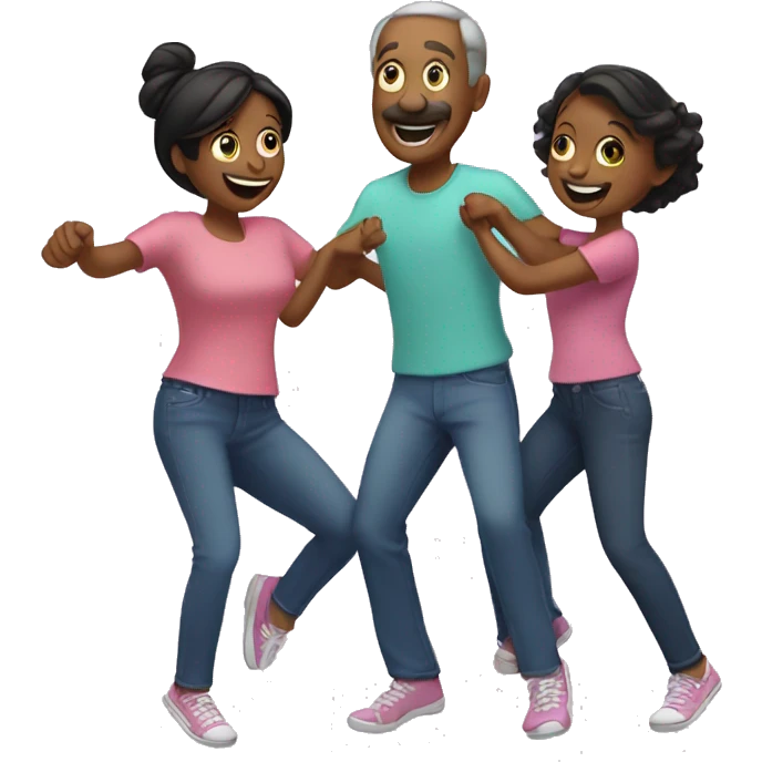 Parents and 2 daughters dancing emoji