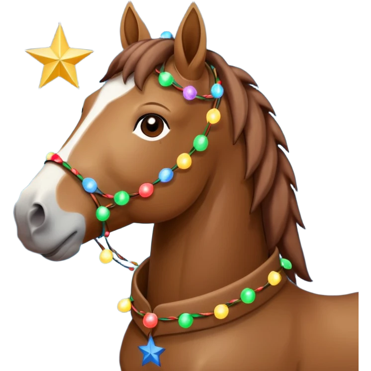 Horse rapped in Christmas lights with star on head emoji