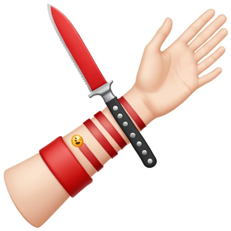 emoji wrist with red horizontal lines on it and a knife beside it emoji