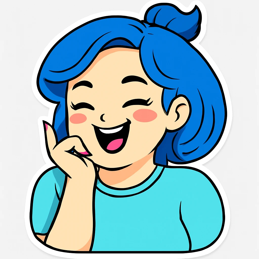 Change hair color to blue, keep everything else the same, in sticker style. emoji