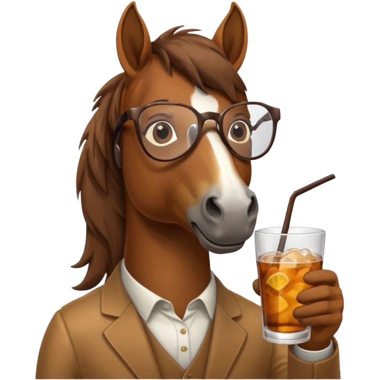 horse holding drink with glasses emoji
