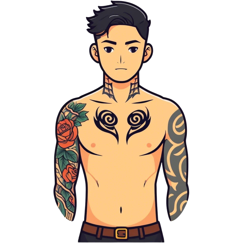 Man with tattoo emoji