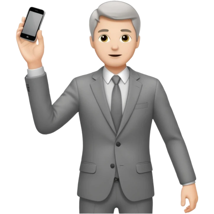 white man in a gray suit and shoes, hand raised emoji