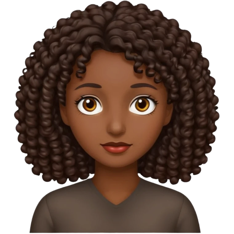 mujer pelo rizado pero no tanto,  largo color marron oscuro, ojos marrones oscuros emoji