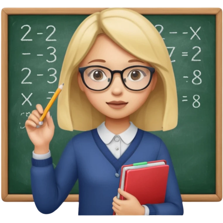 girl solving math problem on the board. emoji